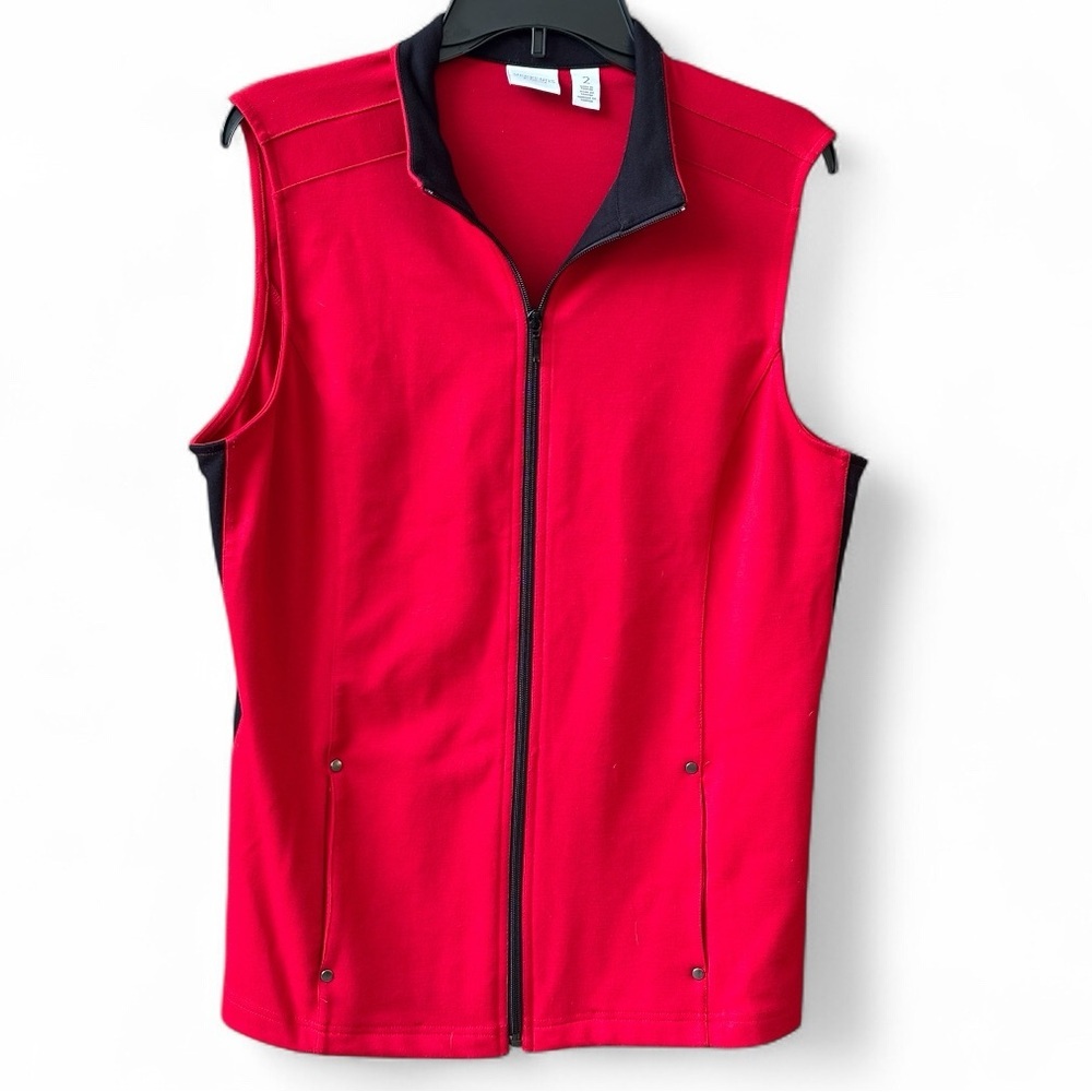 Womens Stretch Knit Zip Vest Red Weekends Chico’s sz 2 L 12 Valentines cozy
